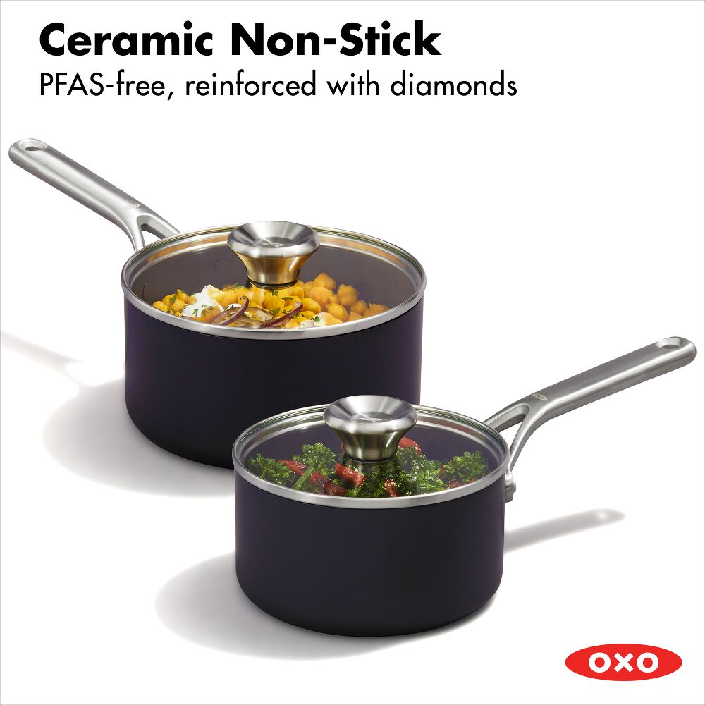 Ceramic Professional Non-Stick 4-Piece Saucepan Set (1.7 Qt & 2.3 Qt) O2