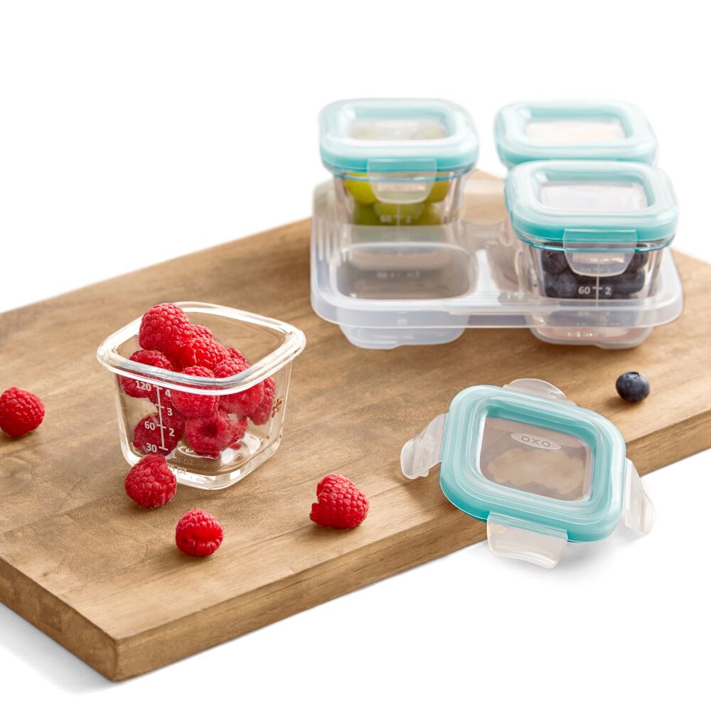 Baby Blocks Glass Food Storage Containers 4 Oz - Tot Teal O4