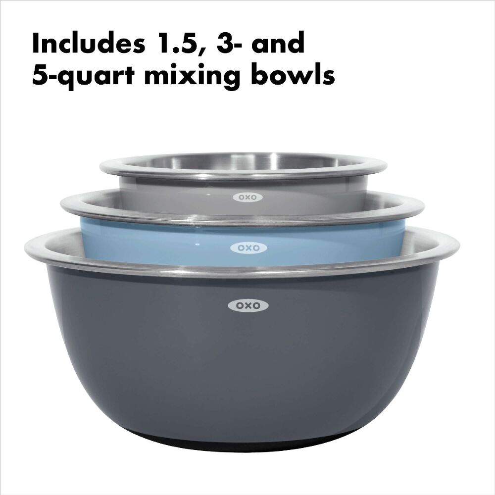 3-Piece Stainless Steel Mixing Bowl Set - Blue/Gray A9