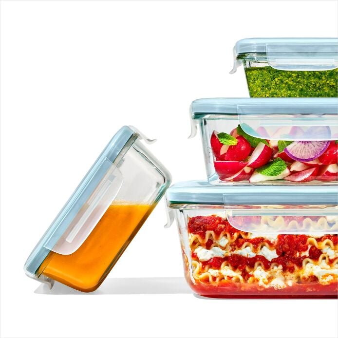 Smart Seal 8-Cup Glass Rectangle Container - Arctic Blue E0