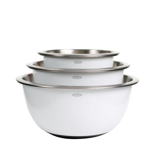 3-Piece Stainless Steel Mixing Bowl Set - White O8