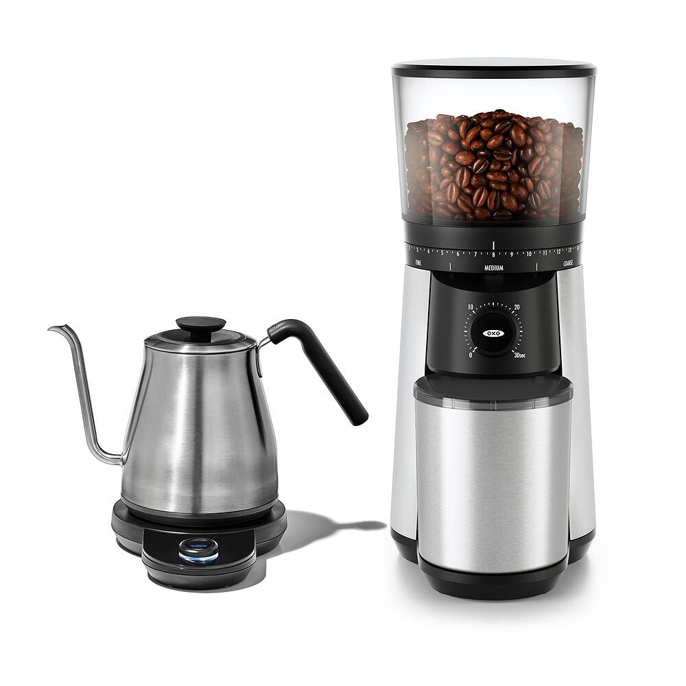 Adjustable Temperature Pour-Over Kettle & Conical Burr Coffee Grinder Bundle Q0