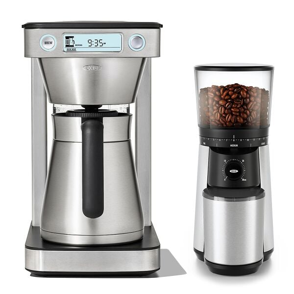 12-Cup Coffee Maker with Podless Single-Serve Function & Conical Burr Coffee Grinder Bundle E1