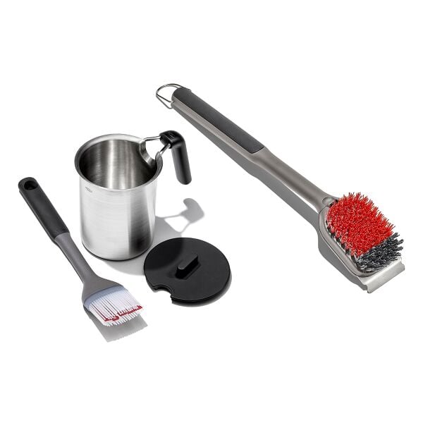 Grilling Basting Pot and Brush Set & Nylon Grill Brush for Cold Cleaning Bundle U0