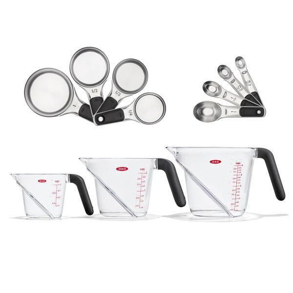 3 Piece Angled Measuring Cup Set & Stainless Steel Measuring Cups and Spoons Set Bundle H7