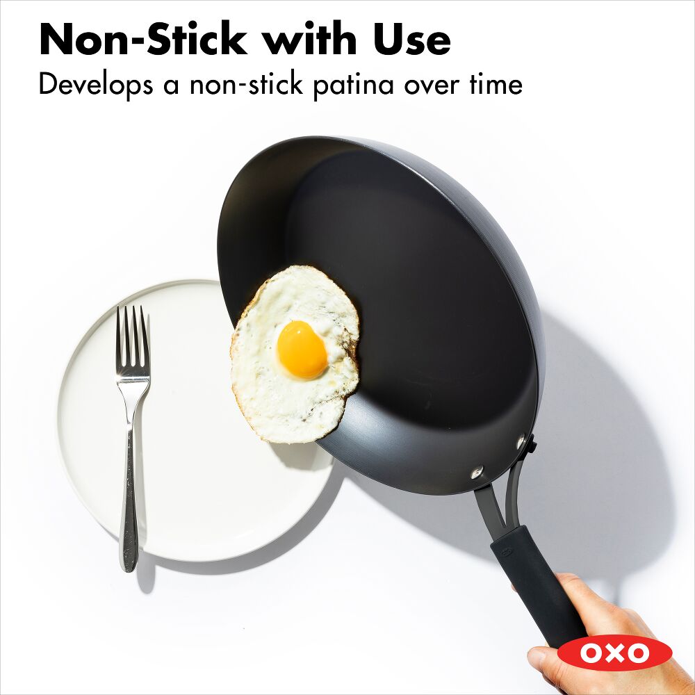 OXO Carbon Steel Obsidian Series 12-Inch Frypan with Silicone Sleeve A5