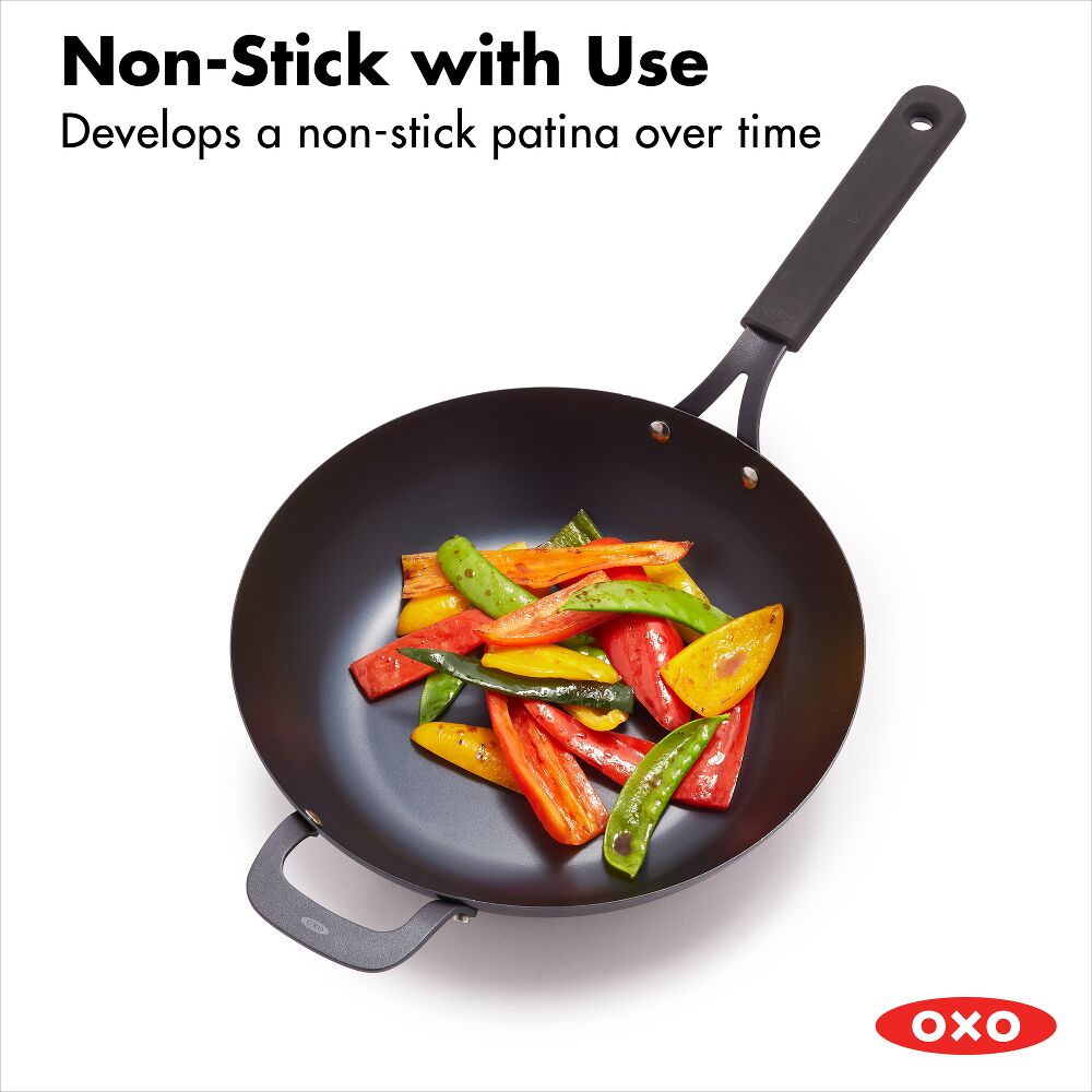 Carbon Steel Obsidian Series 12-Inch Wok with Silicone Sleeve F7