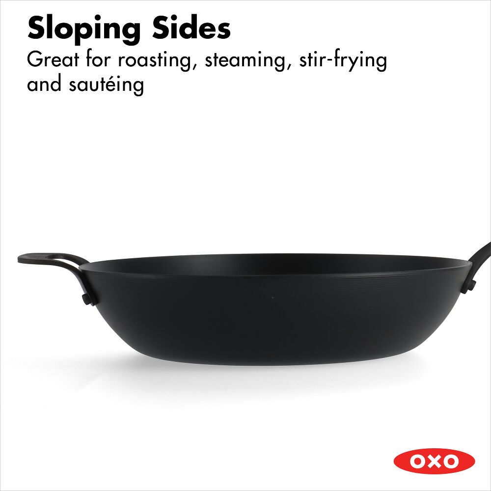 Carbon Steel Obsidian Series 12-Inch Wok with Silicone Sleeve F7