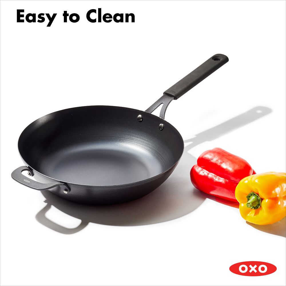Carbon Steel Obsidian Series 12-Inch Wok with Silicone Sleeve F7
