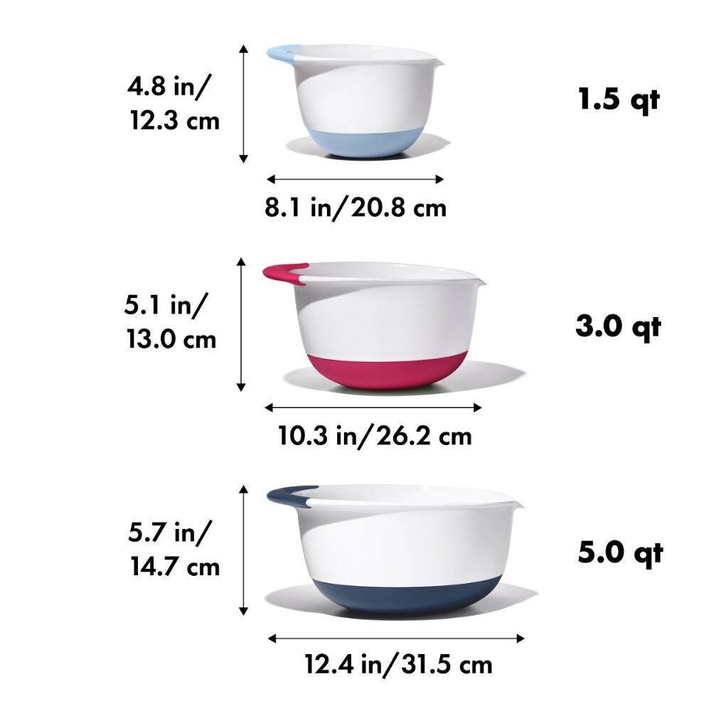 3 Piece Mixing Bowl Set New Colored Handles S5