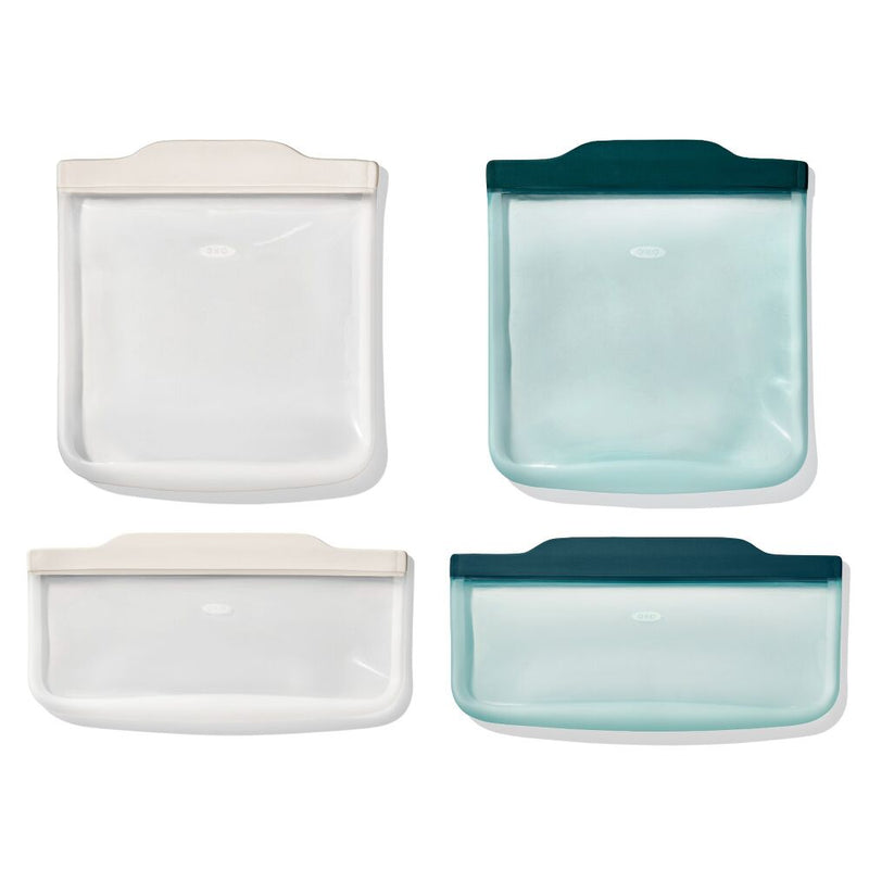 Silicone Reusable Bag -  4 Piece Lunch Set - Oat/Lagoon B0