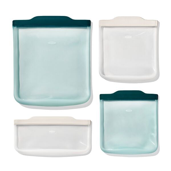 Silicone Reusable Bag - 4 Piece Starter Set - Oat/Lagoon M7