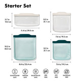 Silicone Reusable Bag - 4 Piece Starter Set - Oat/Lagoon M7