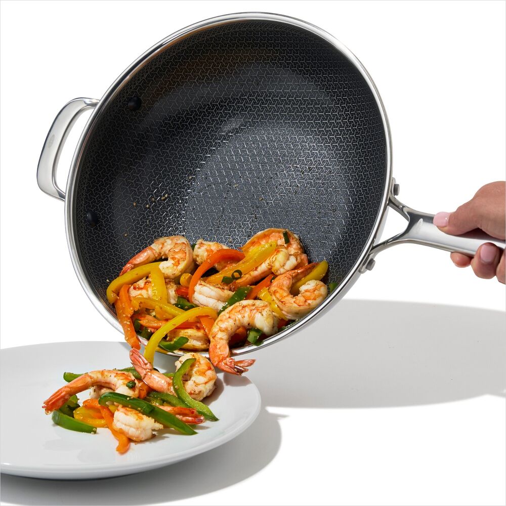 Trident Hybrid Non-Stick Stainless Steel 5 Qt Wok with Lid O6