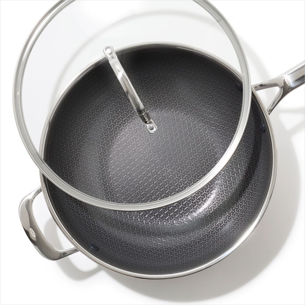 Trident Hybrid Non-Stick Stainless Steel 5 Qt Wok with Lid O6