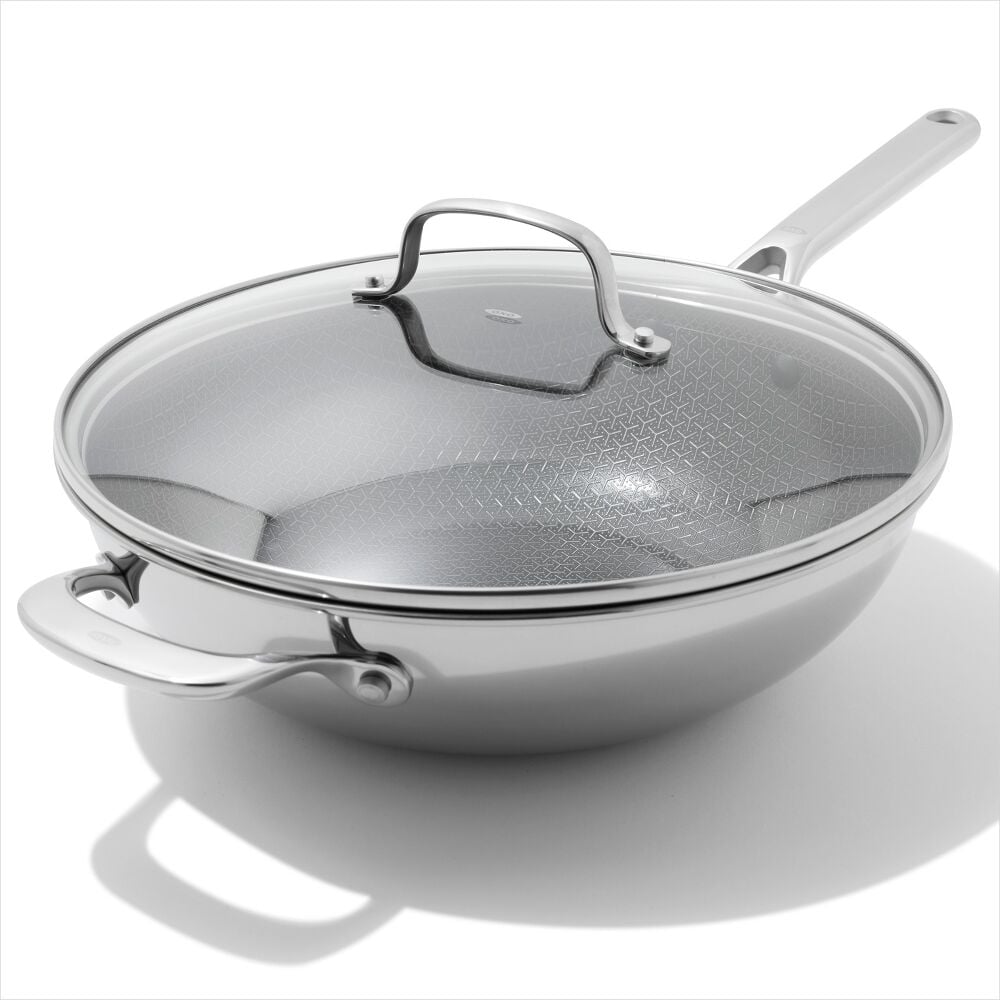 Trident Hybrid Non-Stick Stainless Steel 5 Qt Wok with Lid O6