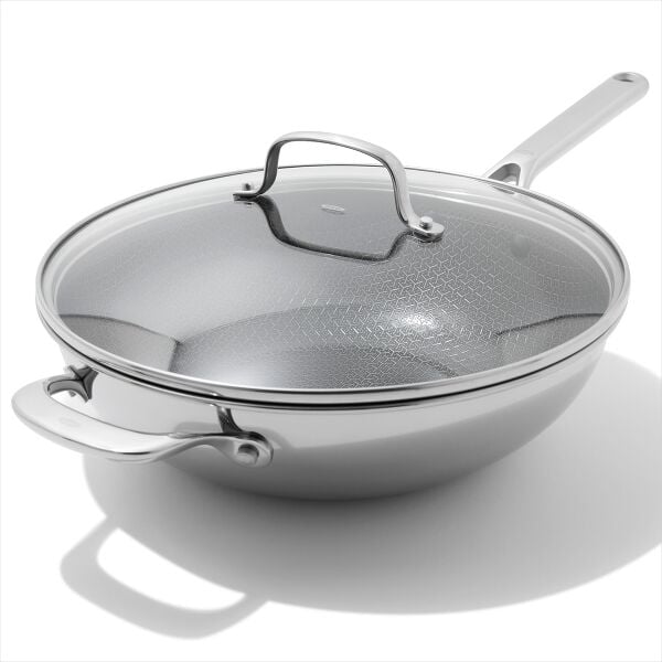 Trident Hybrid Non-Stick Stainless Steel 5 Qt Wok with Lid O6