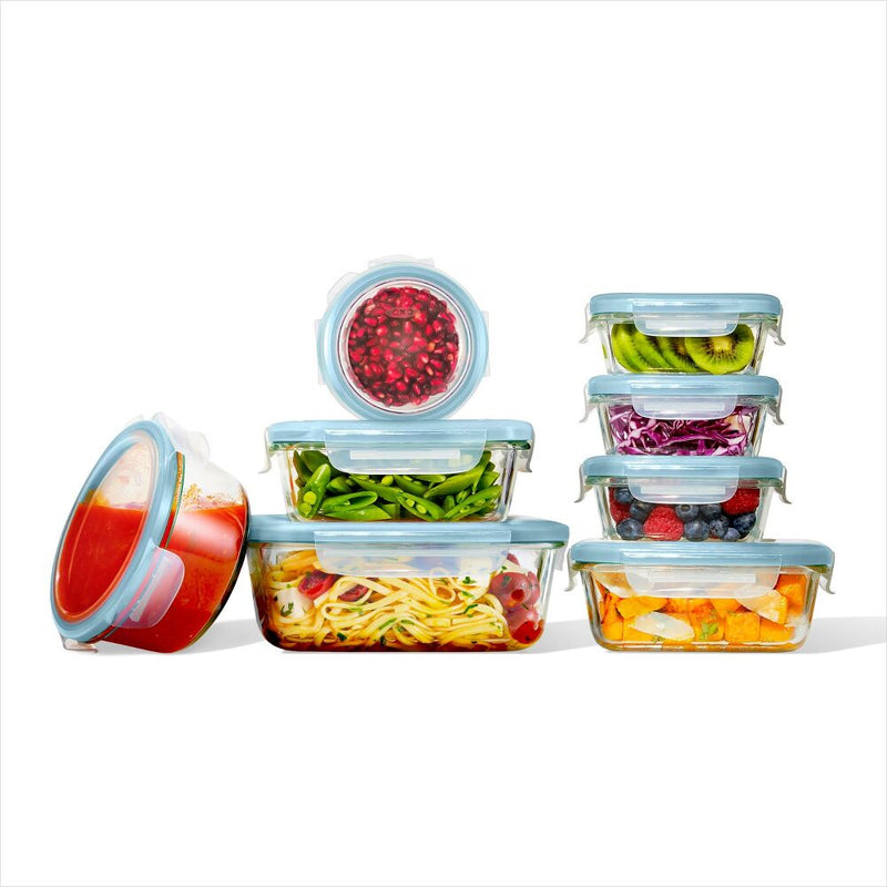 16-Piece Smart Seal Glass Everyday Container Set - Arctic Blue H2