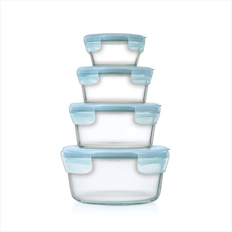 8-Piece Smart Seal Glass Round Container Set - Arctic Blue I3
